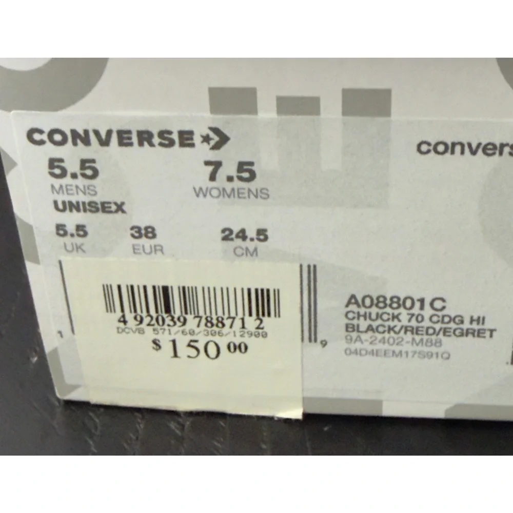 NWT Comme des Garçons PLAY x Converse Chuck 70 High 'Small Red Heart-B,$150 MSRP - Picture 7 of 7